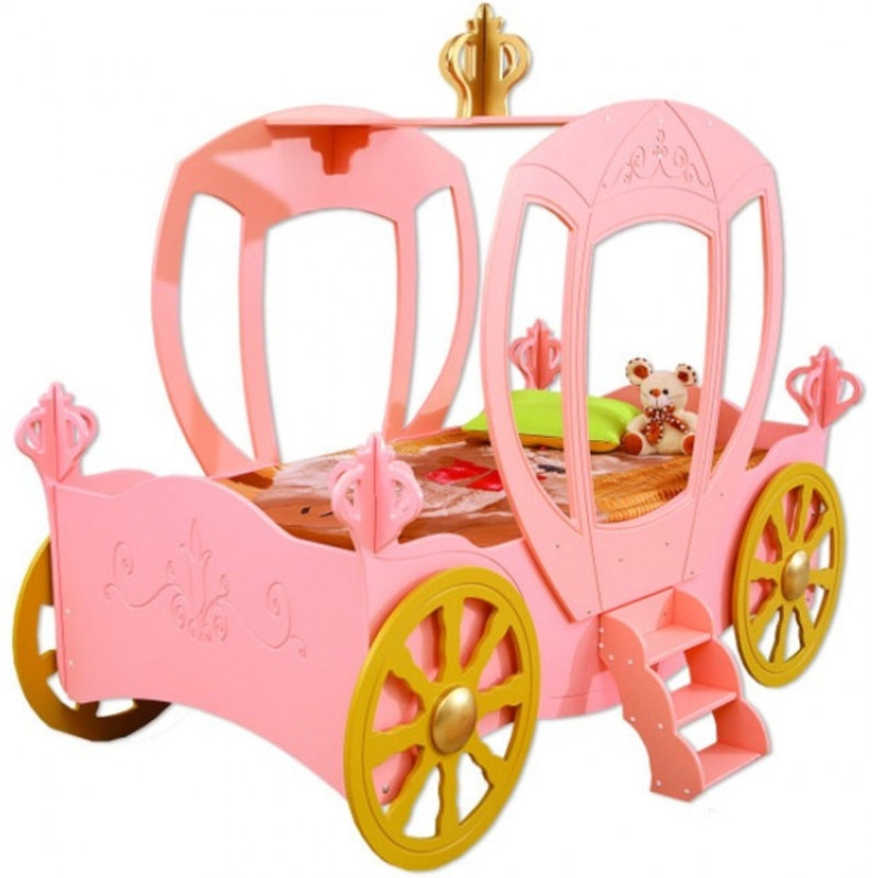 Zoomie Kids Reichel Princess Carriage Toddler Car Bed with Mattress